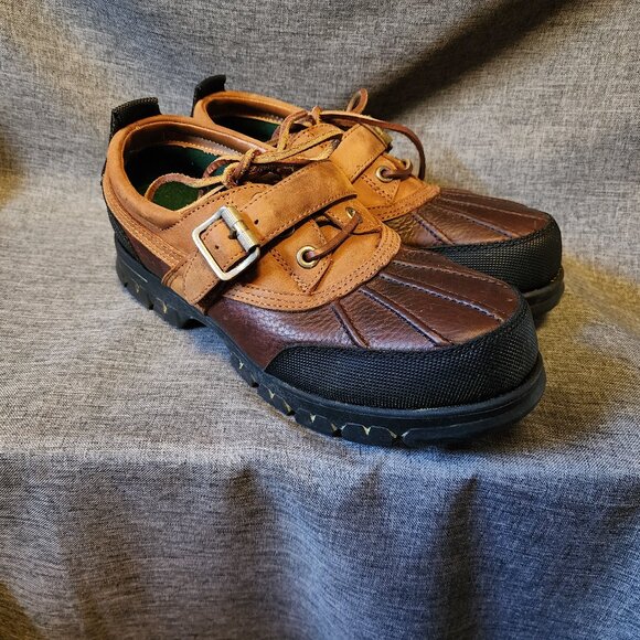 Men's Size 8.5M Vintage Hunt Club Tan Leather Low Top Lace Up/Buckle Duck Boots - Picture 2 of 9